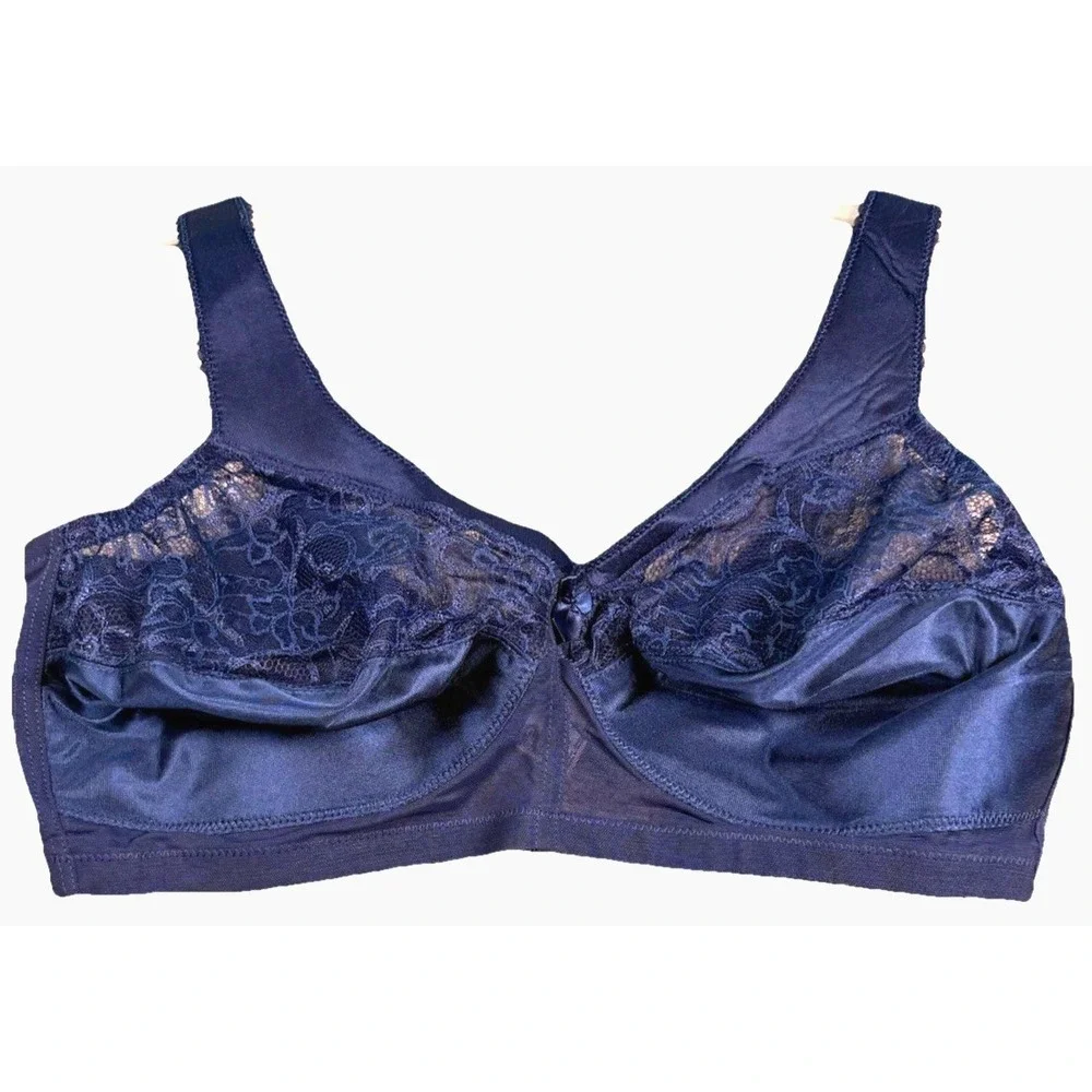 Glamorise Bra Magic lift Full‎ Figure Lace Support Navy Blue Size 42DD X1001